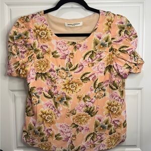 Amanda Uprichard Women's Floral Peach Top Short Sleeve Size S Orig $150
